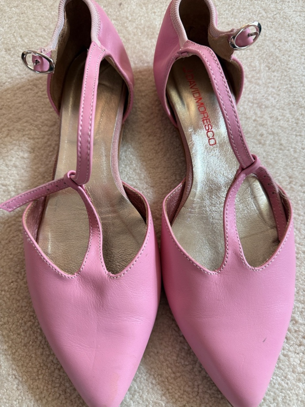 J David Moresco- made in Italy 🇮🇹 Pink T-Strap Pointed Toe Women's Flats size 41